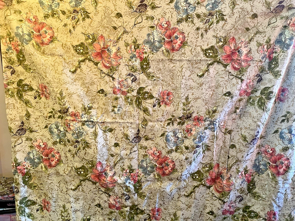 42x94" Green Pink Gold Floral Mid Century Barkcloth Fabric 3 Yards
